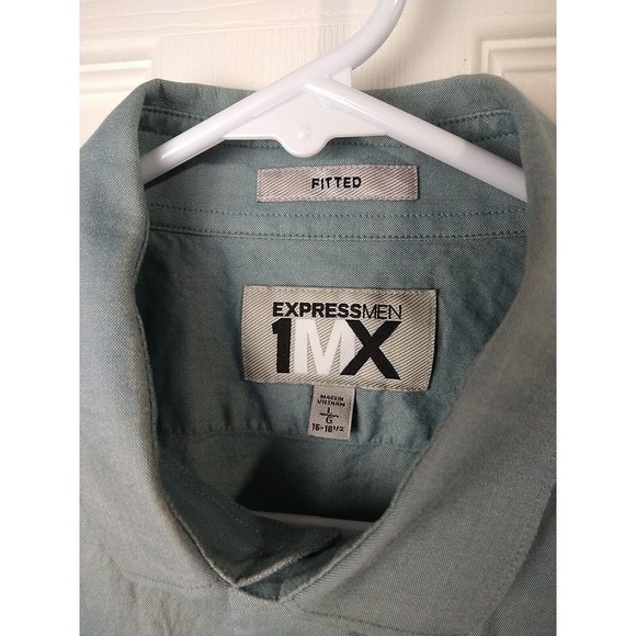 Express Men 1MX Fitted Long Sleeve Collared Button Teal Shirt. Size L - Picture 3 of 12